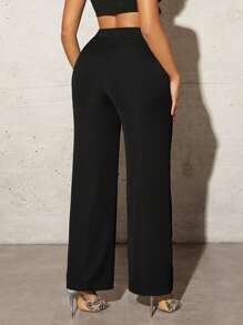 SHEIN SXY High Waist Seam Detail Straight Leg Suit Pants In Fall/Winter - Black - View 2