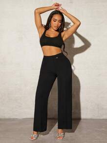 SHEIN SXY High Waist Seam Detail Straight Leg Suit Pants In Fall/Winter - Black - View 4