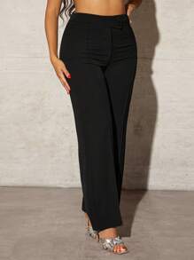 SHEIN SXY High Waist Seam Detail Straight Leg Suit Pants In Fall/Winter - Black - View 1