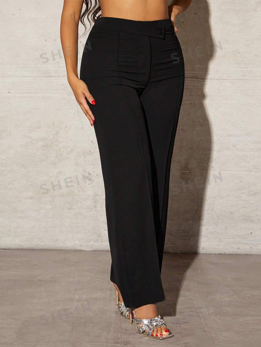 SHEIN SXY Hochtaillierte Anzughose mit Nahtdetails und geradem Bein für Herbst/Winter - Schwarz - Übersicht 1