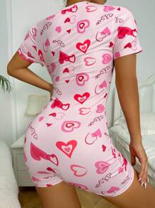Rompers Nữ Nút phía trước Lá thư Tim - Hồng - Xem 2