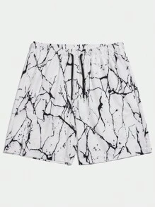 ROMWE MEN Street Life Quần Short Nam Dây kéo Túi Thắt nơ trước Đá hoa Giải trí - trắng - Xem 1