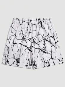 ROMWE MEN Street Life Quần Short Nam Dây kéo Túi Thắt nơ trước Đá hoa Giải trí - trắng - Xem 2