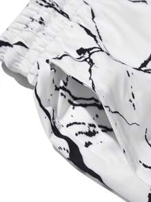 ROMWE MEN Street Life Quần Short Nam Dây kéo Túi Thắt nơ trước Đá hoa Giải trí - trắng - Xem 3