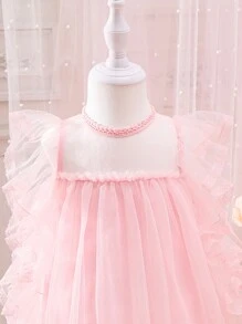 嬰兒荷葉邊網紗覆蓋洋裝 - 粉色 - 查看 3