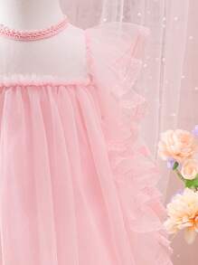 嬰兒荷葉邊網紗覆蓋洋裝 - 粉色 - 查看 4