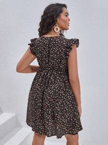 SHEIN VCAY Vestido con estampado floral ribete con fruncido - Multicolor - Ver 3