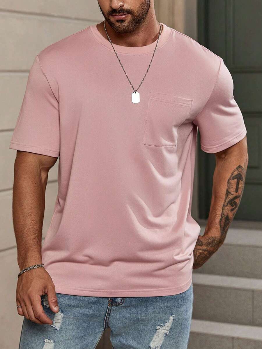 Manfinity RelaxMax Men T-Shirts Fit Crew Neck Short Sleeve Basic Tee Casual Summer Polyester - Dusty Pink - View 1