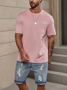 Manfinity RelaxMax Men T-Shirts Fit Crew Neck Short Sleeve Basic Tee Casual Summer Polyester - Dusty Pink - View 4