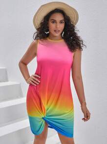 Dreamara Plus Ombre Twist Hem Tank Dress - Multicolor - View 4
