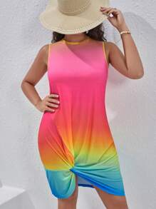 Dreamara Plus Ombre Twist Hem Tank Dress - Multicolor - View 1