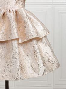 年輕女孩們提花泡泡袖雙層下擺派對禮服 - 香檳色 - 查看 3