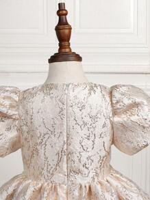 年輕女孩們提花泡泡袖雙層下擺派對禮服 - 香檳色 - 查看 4