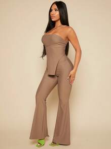 SHEIN SXY 單肩不對稱下擺短款上衣 - 杏色 - 查看 3