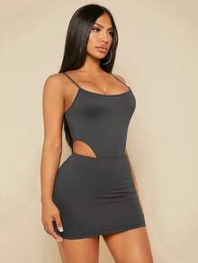 SHEIN SXY Solid Cami Bodysuit & Bodycon Skirt - Dark Grey - View 4