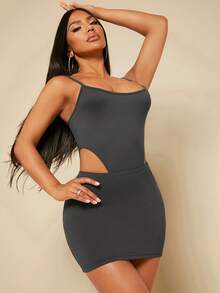 SHEIN SXY Solid Cami Bodysuit & Bodycon Skirt - Dark Grey - View 5