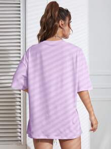 INAWLY Butterfly Print Drop Shoulder Tee Graphic Tees Women Tops - Purple - View 2