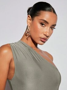 SHEIN BAE 單肩素色連身背心 - 灰色 - 查看 6