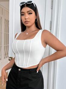 SHEIN EZwear Plus Solid Asymmetrical Hem White Tank Top - White - View 1