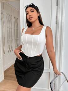 SHEIN EZwear Plus Solid Asymmetrical Hem White Tank Top - White - View 6