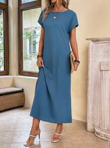 EMERY ROSE 素色蝙蝠袖直筒連衣裙