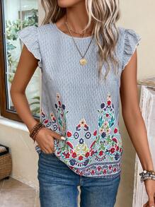 EMERY ROSE Blusa con estampado floral ribete con fruncido - Multicolor - Ver 1