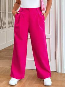 SHEIN EZwear Plus Solid Wide Leg Trousers - Hot Pink - View 1