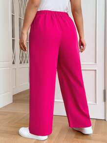 SHEIN EZwear Plus Solid Wide Leg Trousers - Hot Pink - View 2
