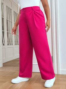 SHEIN EZwear Plus Solid Wide Leg Trousers - Hot Pink - View 3