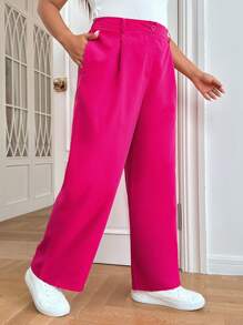 SHEIN EZwear Plus Solid Wide Leg Trousers - Hot Pink - View 5