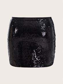 SHEIN ICON Plus Sequin Bodycon Skirt - Black - View 2