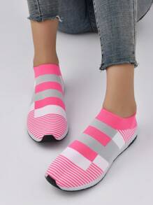 Ladies' Striped Sneakers - Hot Pink - View 2