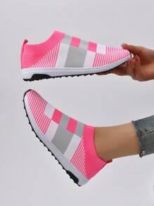 Ladies' Striped Sneakers - Hot Pink - View 4