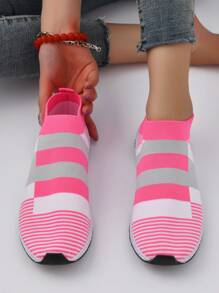Ladies' Striped Sneakers - Hot Pink - View 5