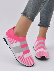 Ladies' Striped Sneakers - Hot Pink - View 6