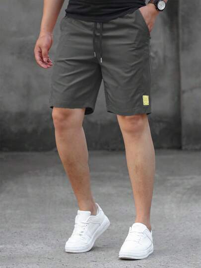 Loose Fit Herren Shorts mit Buchstaben Patches und Kordelzug Taille