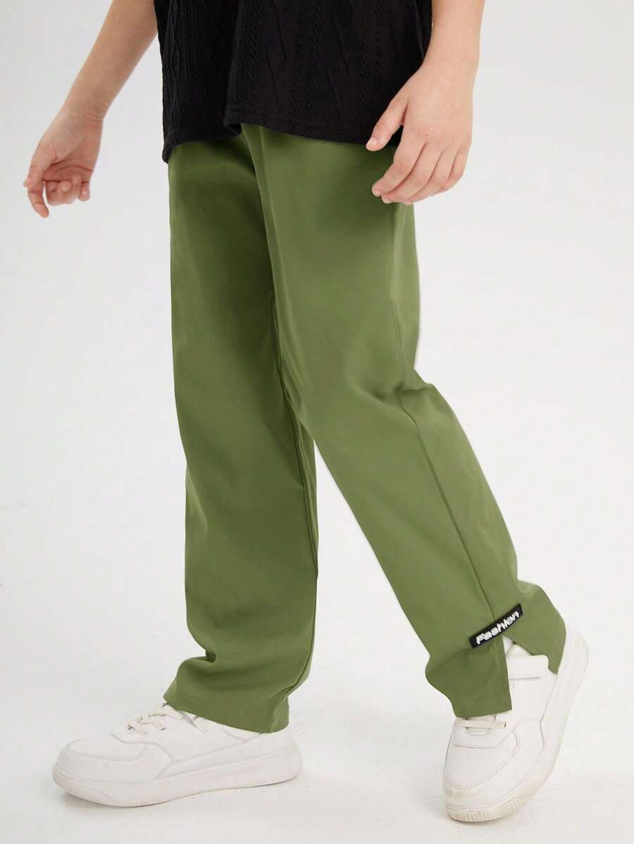 SHEIN 休闲宽松百搭户外青少年男童裤子 - 軍綠色 - 查看 1