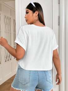 SHEIN EZwear Plus Solid Pocket Patched Tee - White - View 2