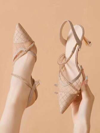 Elegant Gold Mesh High Heel Sandals, Women's Gold Strappy High Heel Sandals