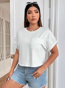 SHEIN EZwear Plus Solid Pocket Patched Tee - White - View 3