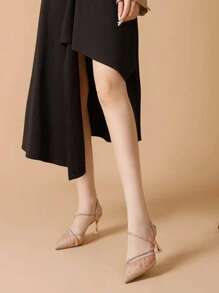 Dép Cao Gót Phối Lưới Màu Vàng Thanh Lịch, Giày Sandal Nữ Cao Gót Quai Màu Vàng - Vàng - Xem 5