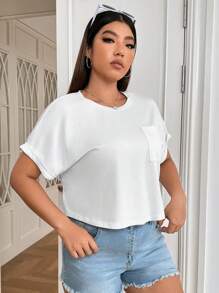 SHEIN EZwear Plus Solid Pocket Patched Tee - White - View 5