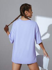 INAWLY Áo thun nữ màu trơn Giải trí - Màu tím - Xem 2