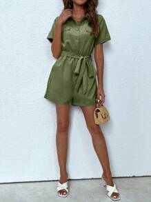 INAWLY Túi có nắp Thắt lưng Áo sơ mi Romper - xanh quân đội - Xem 6
