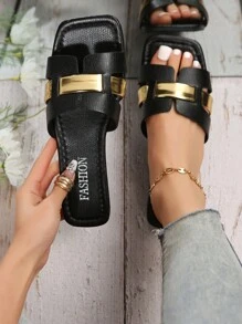 女士們雙色調平底涼鞋 - 黑色 - 查看 1