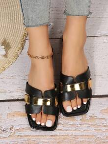 女士們雙色調平底涼鞋 - 黑色 - 查看 2