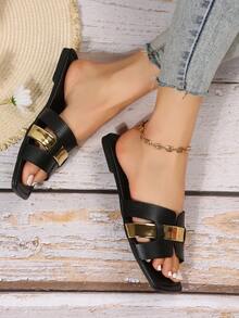 女士們雙色調平底涼鞋 - 黑色 - 查看 3