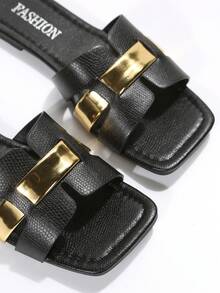 女士們雙色調平底涼鞋 - 黑色 - 查看 6