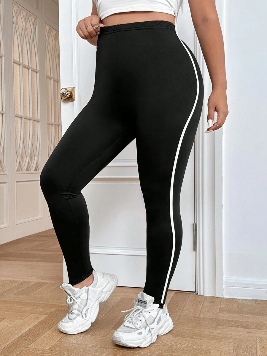 SHEIN EZwear Leggings unido en contraste - Negro - Ver 1