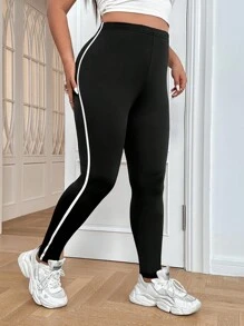 SHEIN EZwear Leggings unido en contraste - Negro - Ver 5